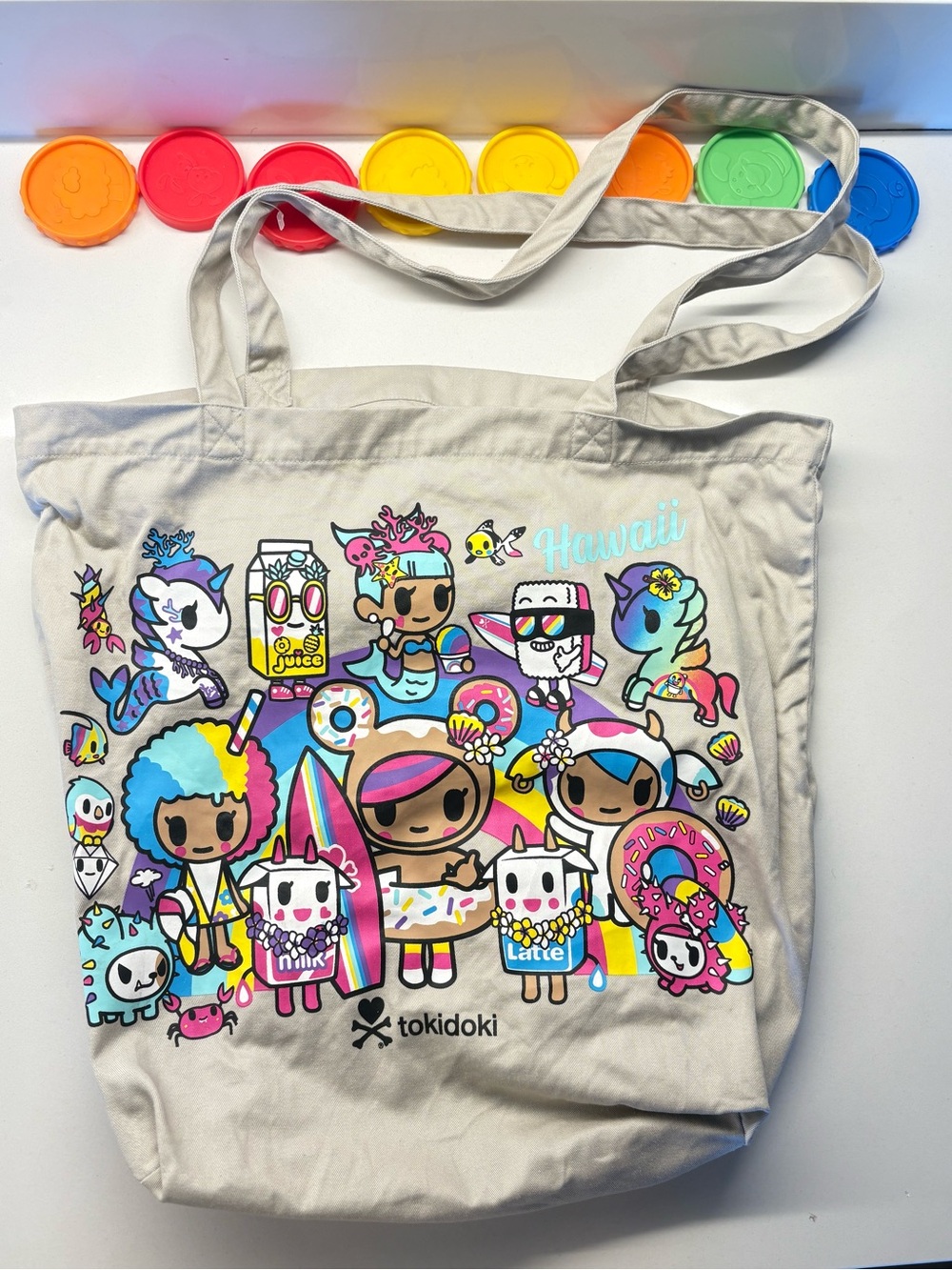 tokidoki Canvas Tote Bag - grey  with Multicolor Graphic